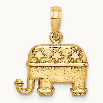 3-D Textured Republican Elephant Charm, 14K