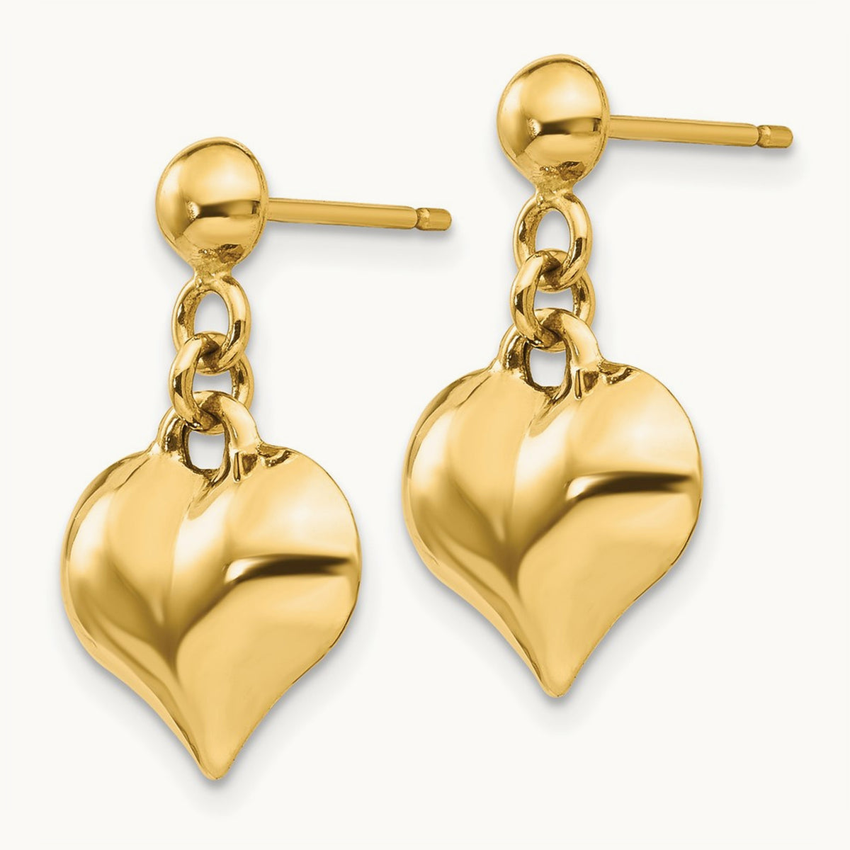 Polished Puffed Heart Dangle Post Earrings, 14K