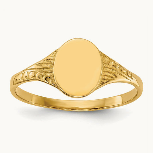 Oval Polished Child Signet Ring, 14K
