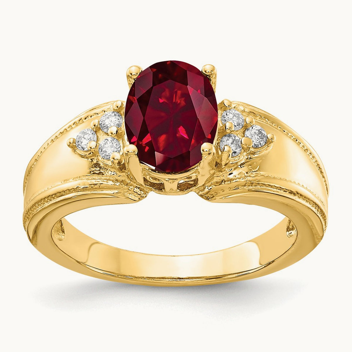 8x6mm Oval Created Ruby AA Diamond ring, 14K