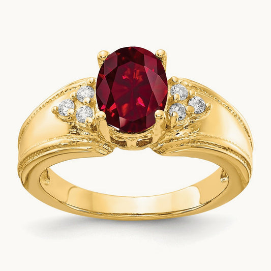 8x6mm Oval Created Ruby AA Diamond ring, 14K