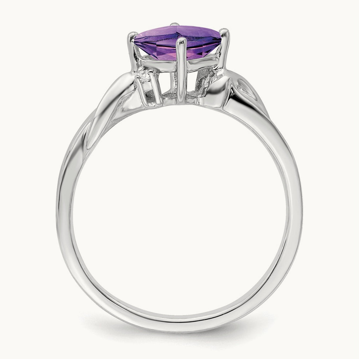 Cushion Amethyst and Diamond Ring, 14K White Gold