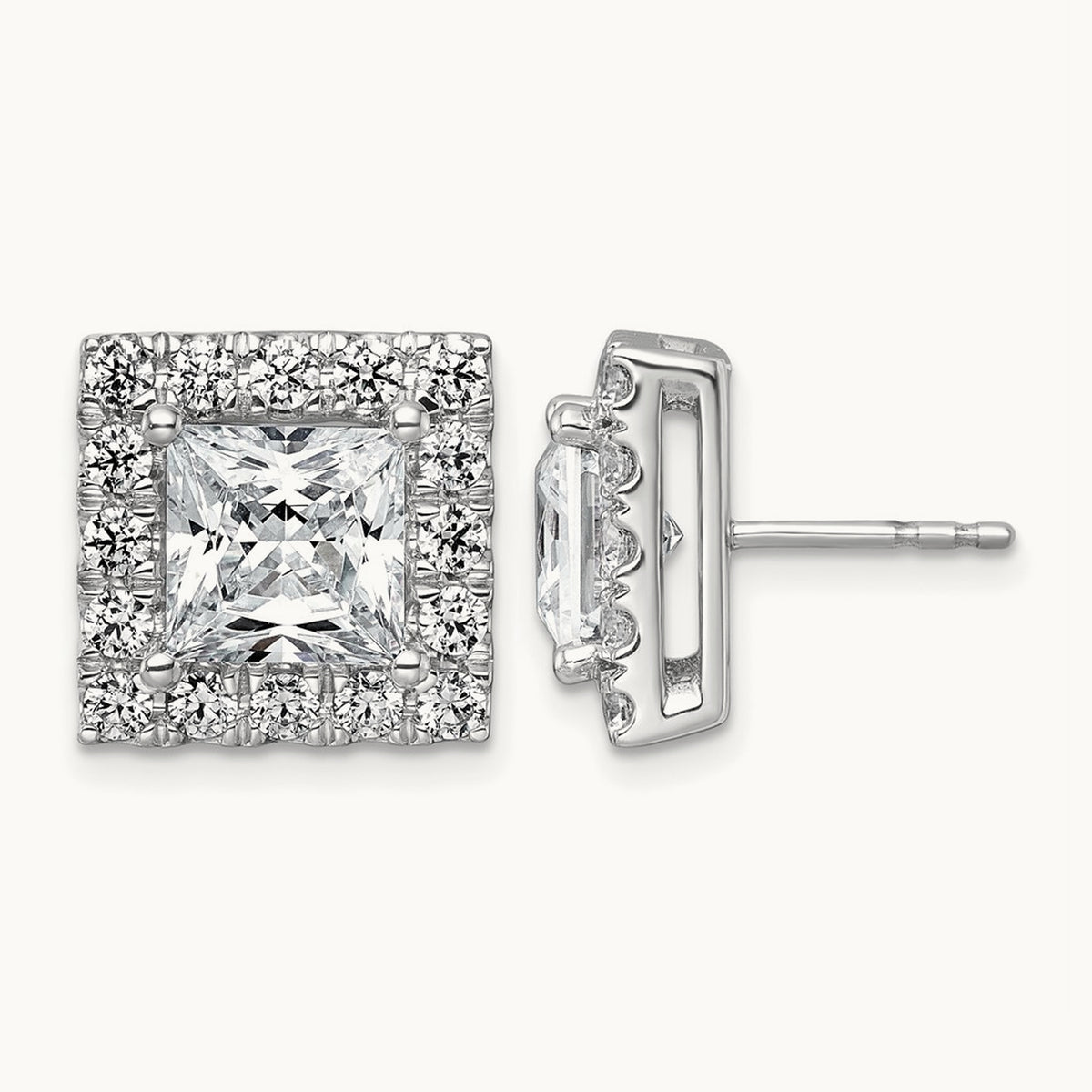 Princess Halo Post Earrings, 0.50-7.50 ct tw Lab-Grown Diamond — 6 1/2 ct, 14K White Gold