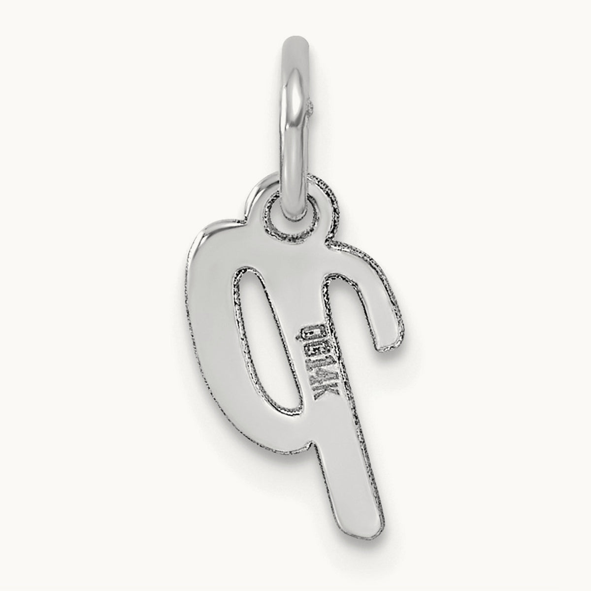 Small Script Letter P Initial Charm, 14K White Gold