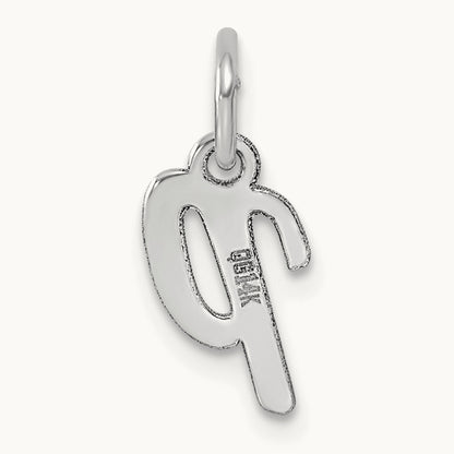 Small Script Letter P Initial Charm, 14K White Gold