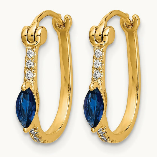 1/20ct Diamond and Sapphire OVal Hoop Earrings, 14K