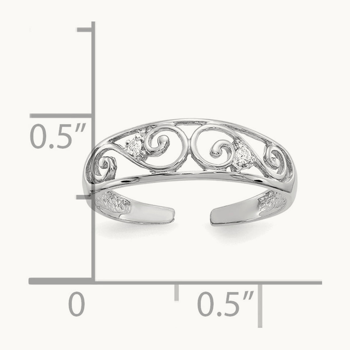 Diamond Scroll Toe Ring — 14K White Gold