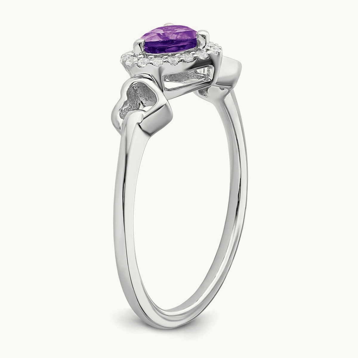 Amethyst and Diamond Heart Ring, 14K White Gold