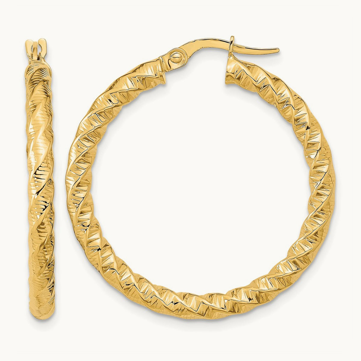 Diamond-Cut Twisted Hoop Earrings — 14K Yellow Gold