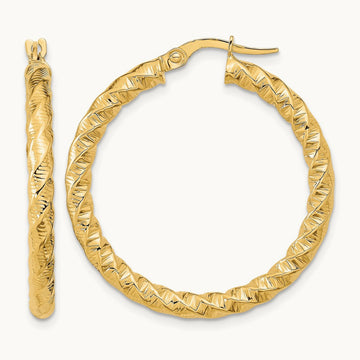 Diamond-Cut Twisted Hoop Earrings — 14K Yellow Gold