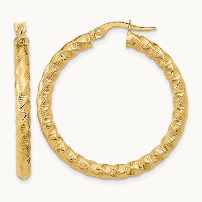 Diamond-Cut Twisted Hoop Earrings — 14K Yellow Gold