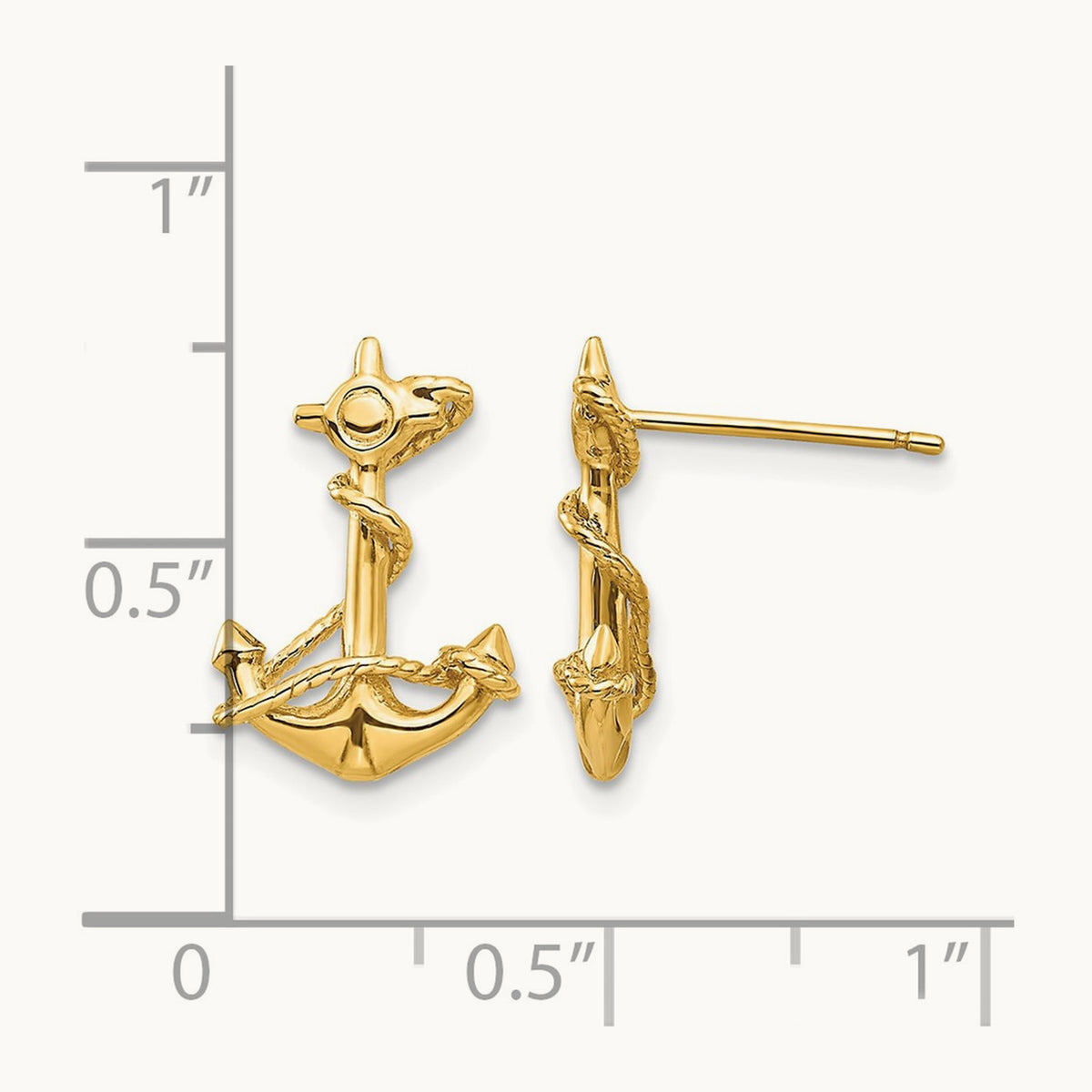 3-D Anchor with Rope Post Earrings, 14K