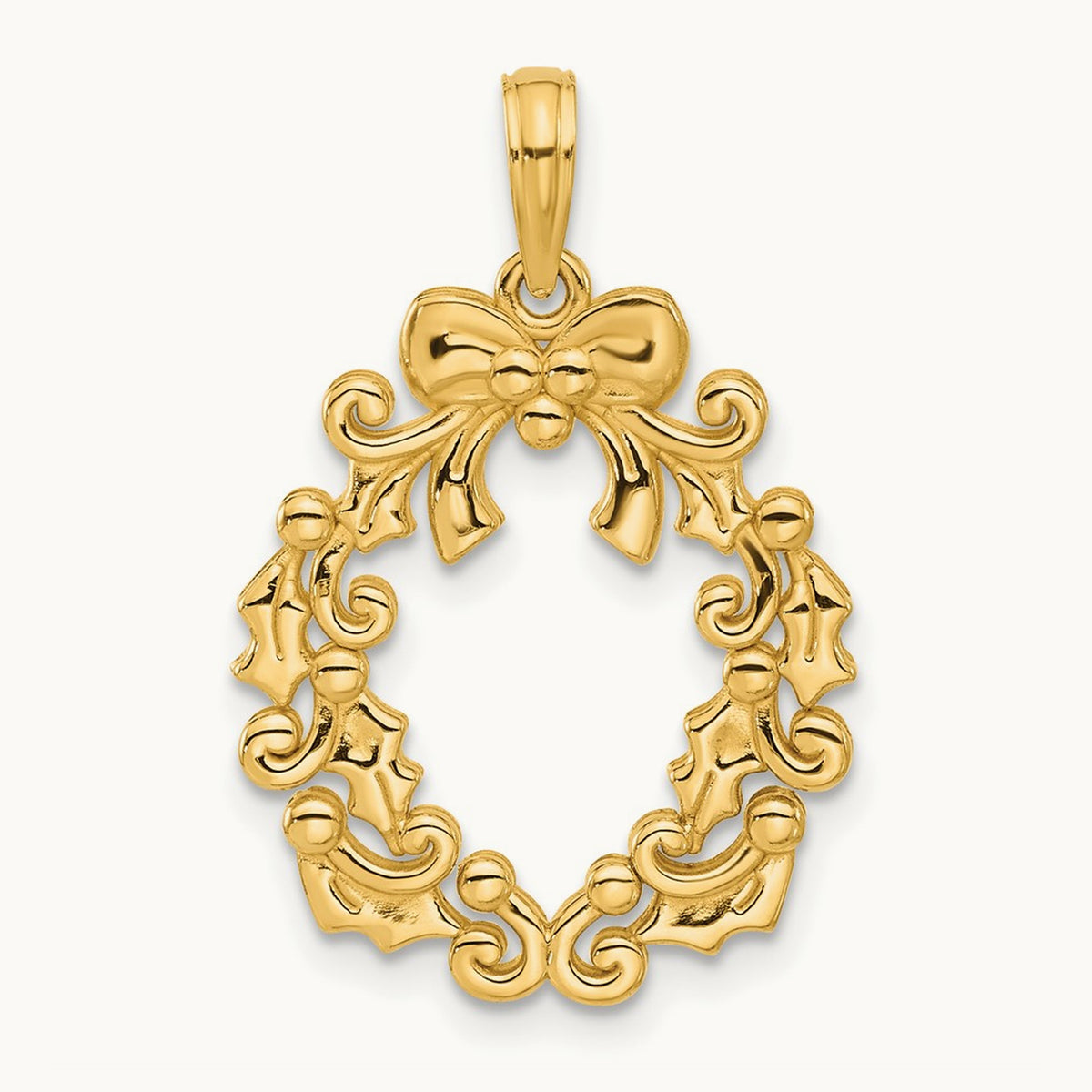 Polished Christmas Wreath Pendant, 14K