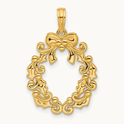 Polished Christmas Wreath Pendant, 14K