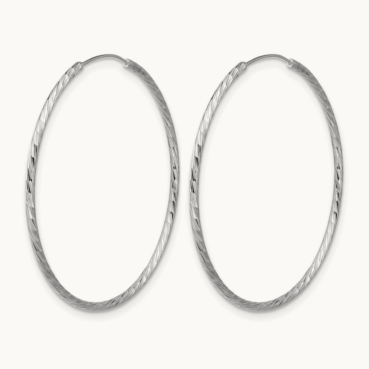 Rhodium-plated Diamond-cut Endless Hoop Earrings — 1.25mm