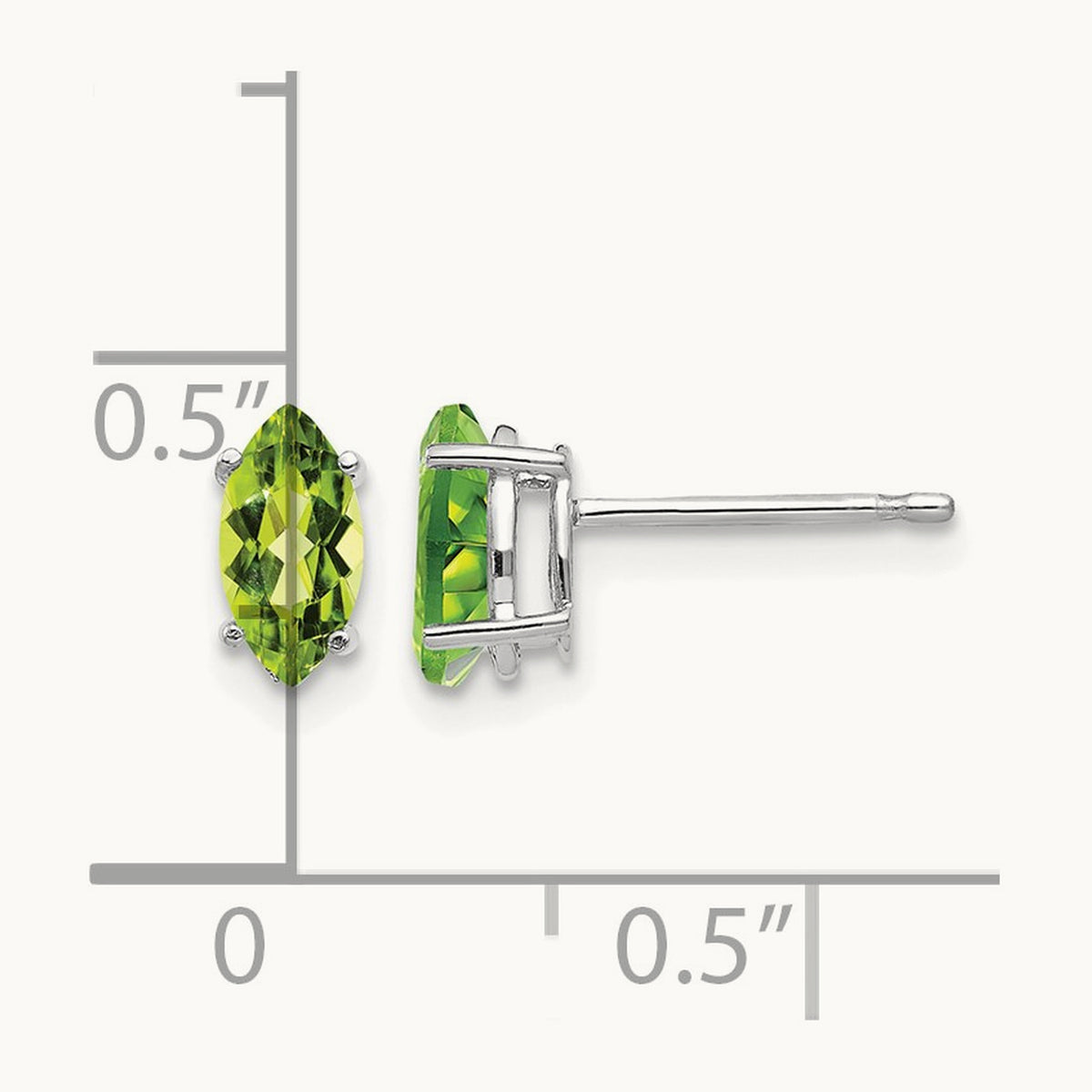 7x3. Peridot Marquise Stud Earring, 5mm, 14K White Gold