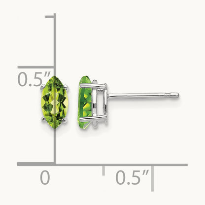 7x3. Peridot Marquise Stud Earring, 5mm, 14K White Gold