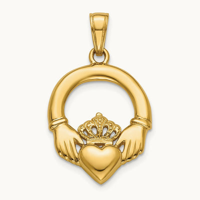 Polished Large Claddagh Heart Charm, 14K
