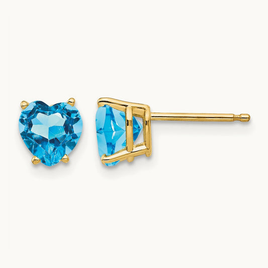 Heart Blue Topaz Earrings, 6mm, 14K