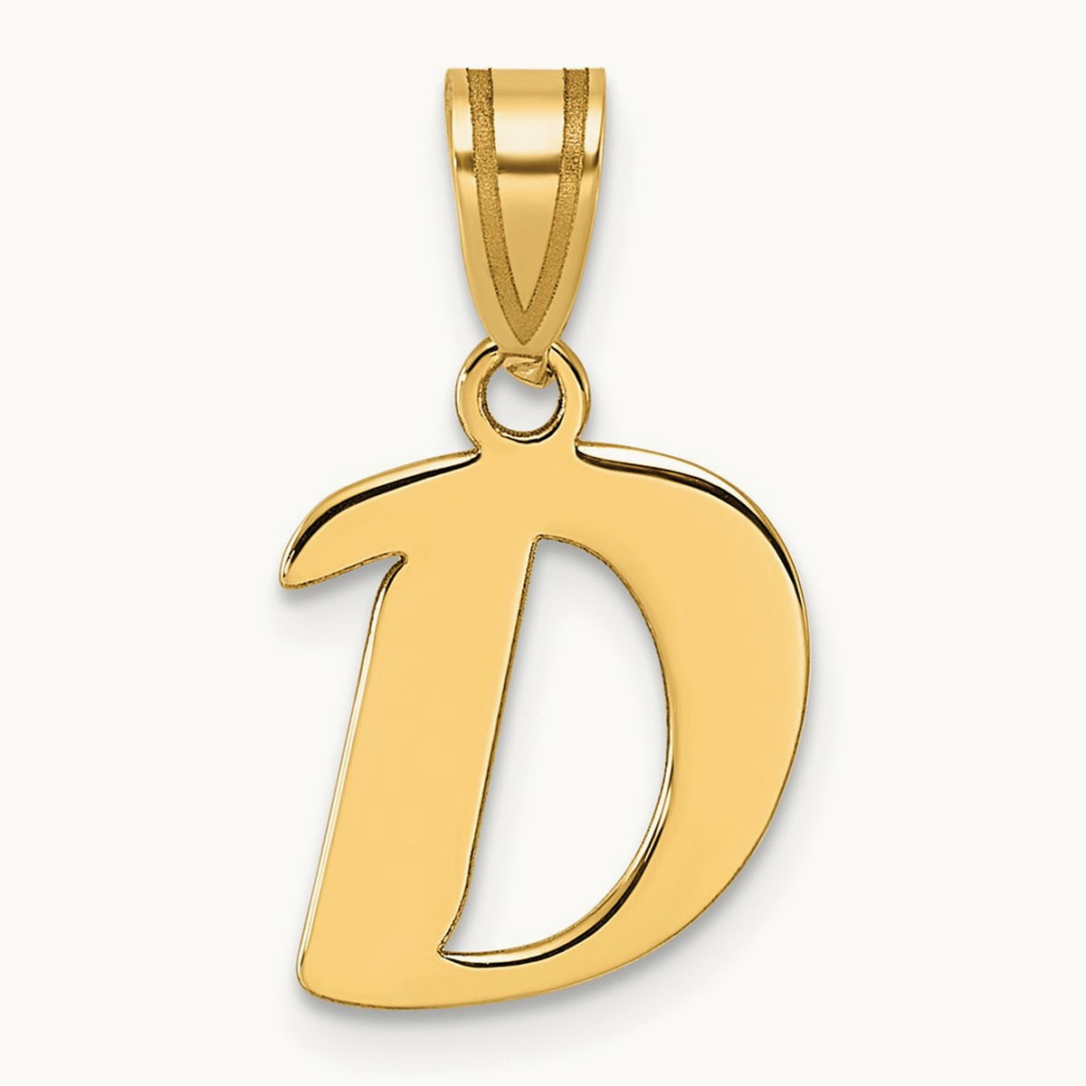Polished Script Initial Pendant — 14K Yellow Gold, D