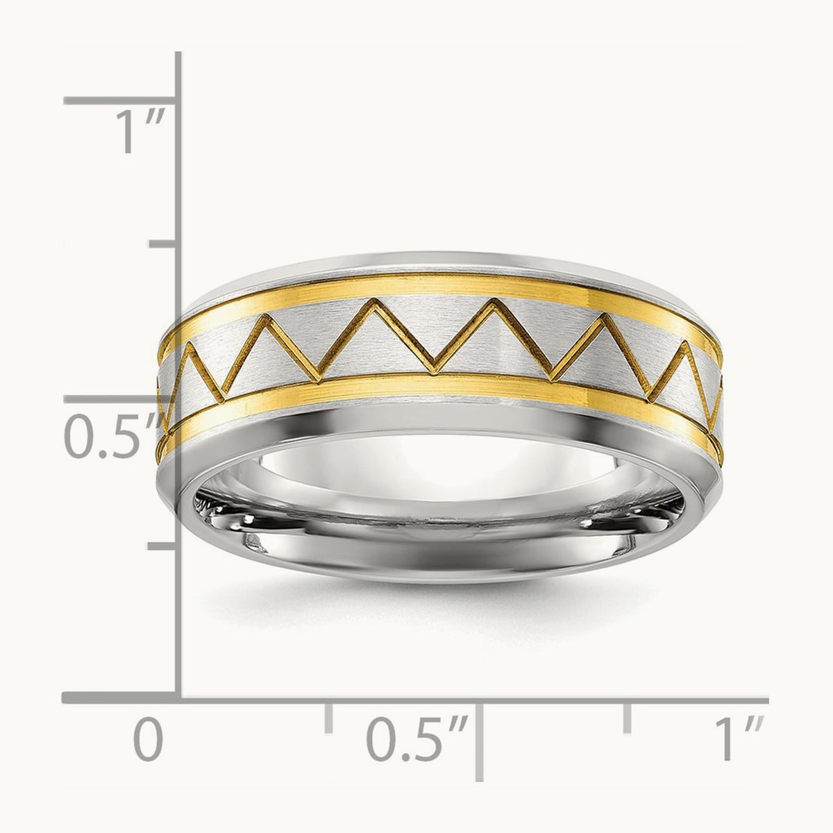 Brushed and Polished Yellow IP-plated Band, 8mm, Titanium
