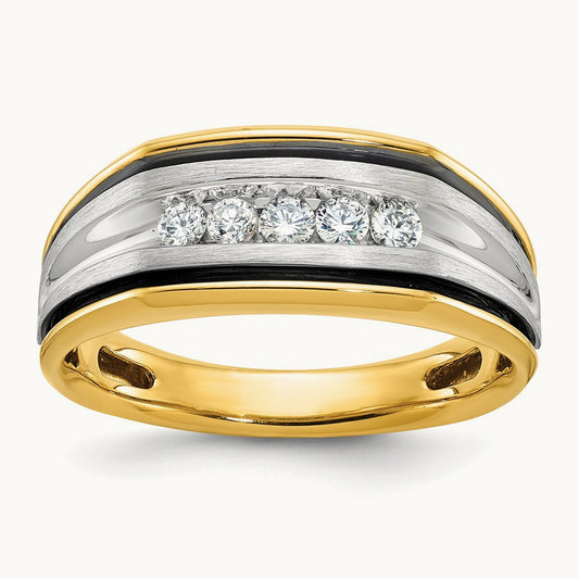 14ktt w/ Black RH IBGoodman Men's Polished & Satin Diamond Ring