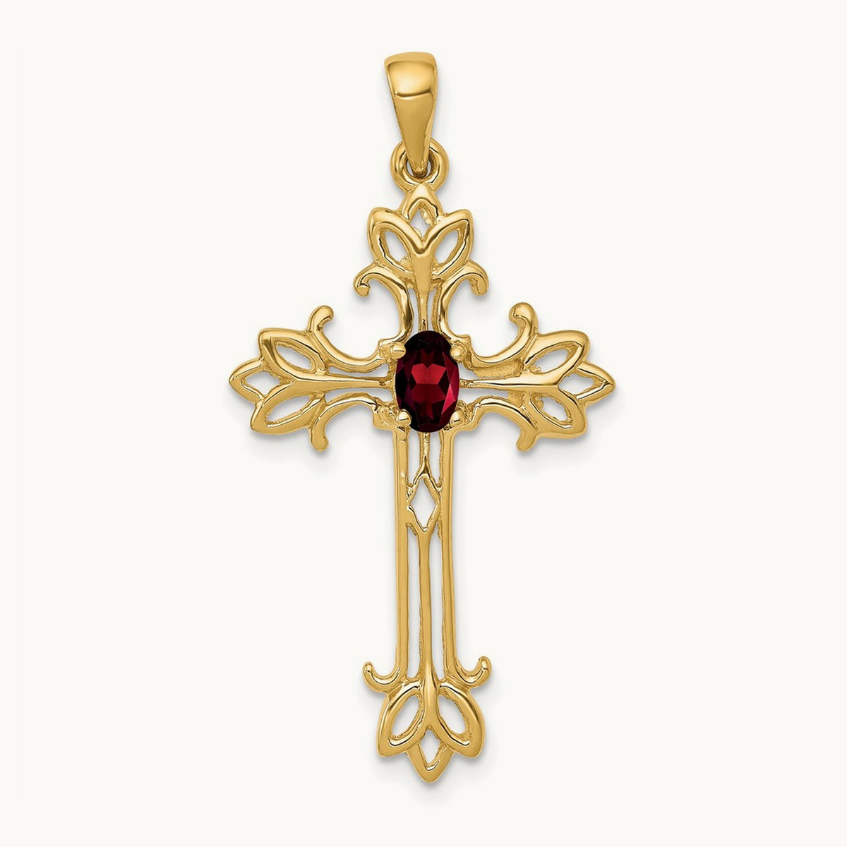 5x3mm Oval Garnet cross pendant, 14K