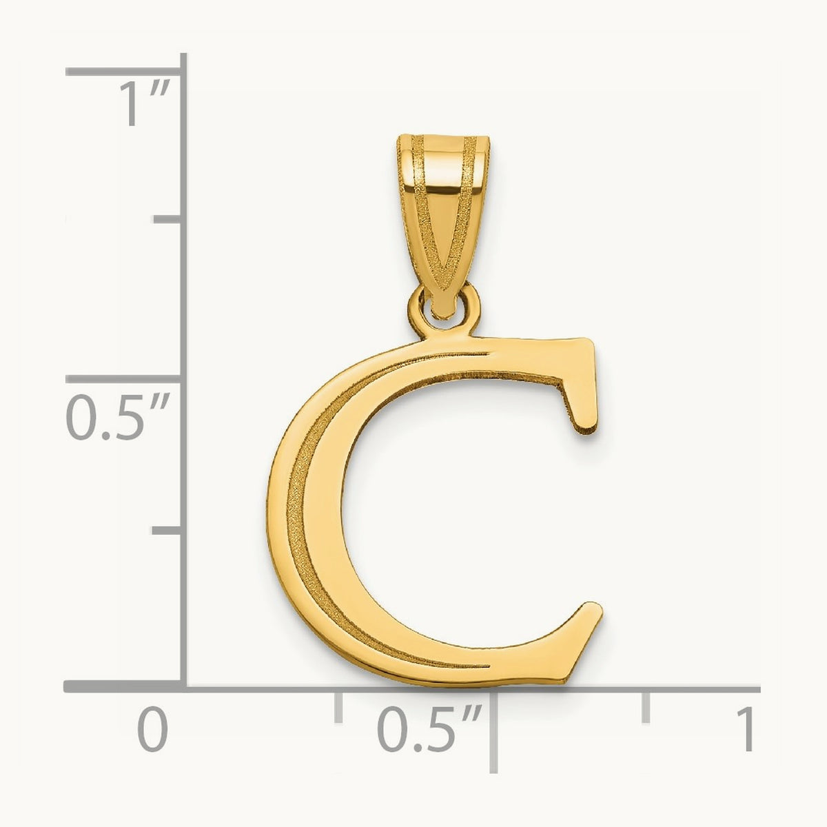 Polished Etched Letter C Initial Pendant, 14K