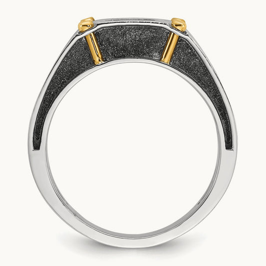 IBGoodman Men's Polished and Satin Diamond Complete Ring, 14K Two-tone