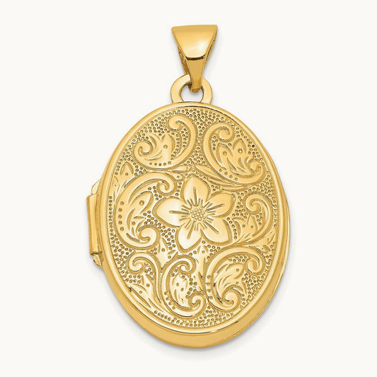Scrolled Floral Locket, 14K