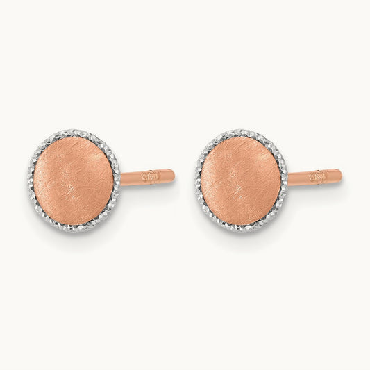 Brushed Post Earrings, 14K Rose Gold with White Gold Accent — Leslie's