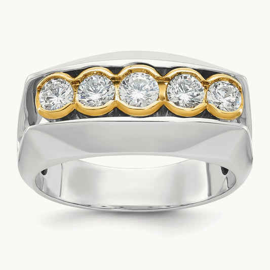 14ktt IBGoodman Men's Polished Graduated 5-Stone Diamond Ring
