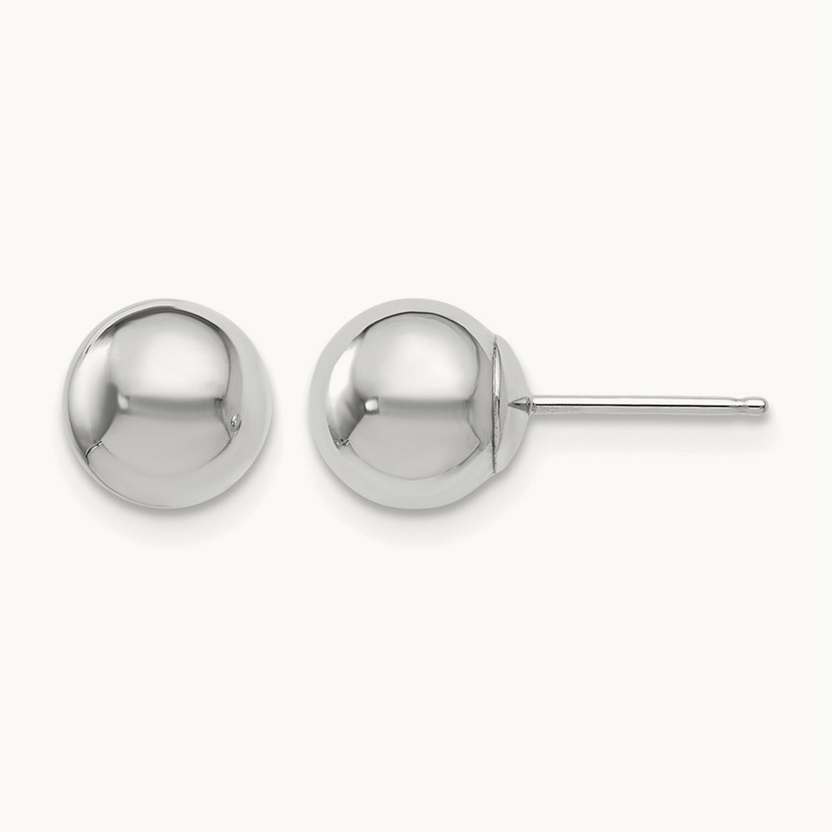 Polished Ball Post Earrings — 14K White Gold, 7mm