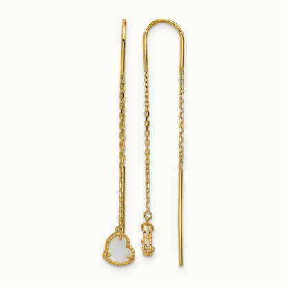 Polished Mother of Pearl Heart Cable Chain Threader Earrings, 14K