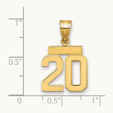 Polished Small Number 20 Charm, 14K
