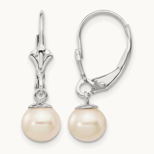 WG 6- Rnd Wht Freshwater Cultured Pearl Dangle Earrings, 7mm, 14K