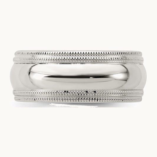 Sterling Silver 8mm Comfort Fit Double Milgrain Band