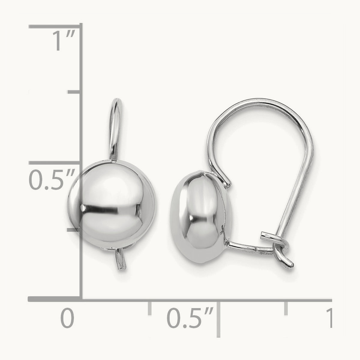 Polished Button Kidney Wire Earrings — 14K White Gold, 8mm