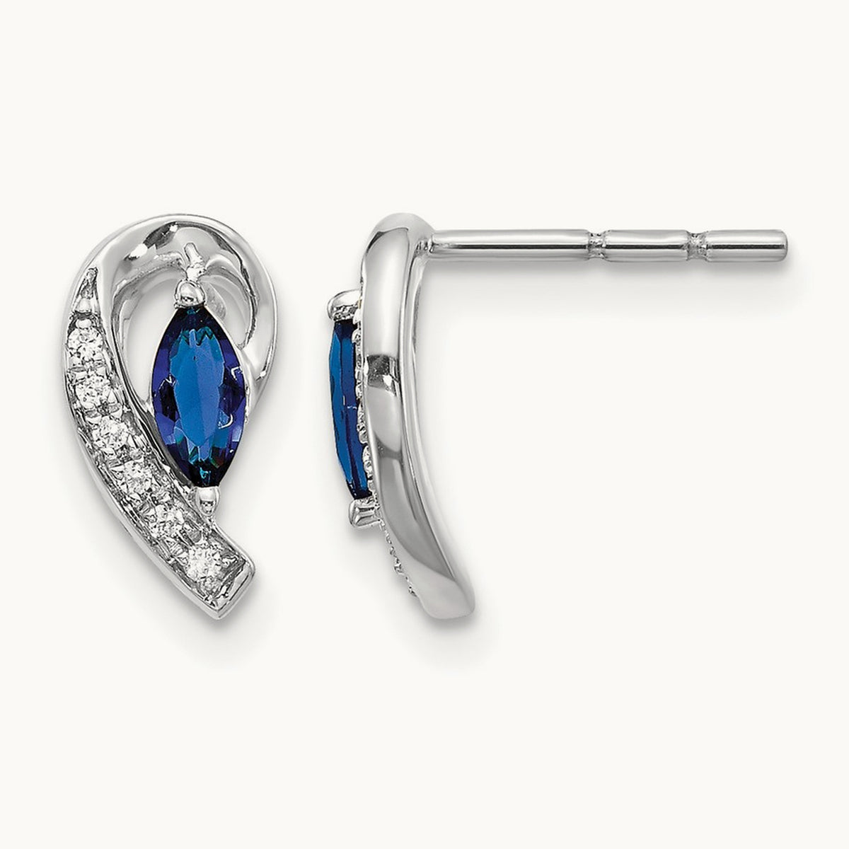 Diamond Sapphire Post Earrings, 14K White Gold