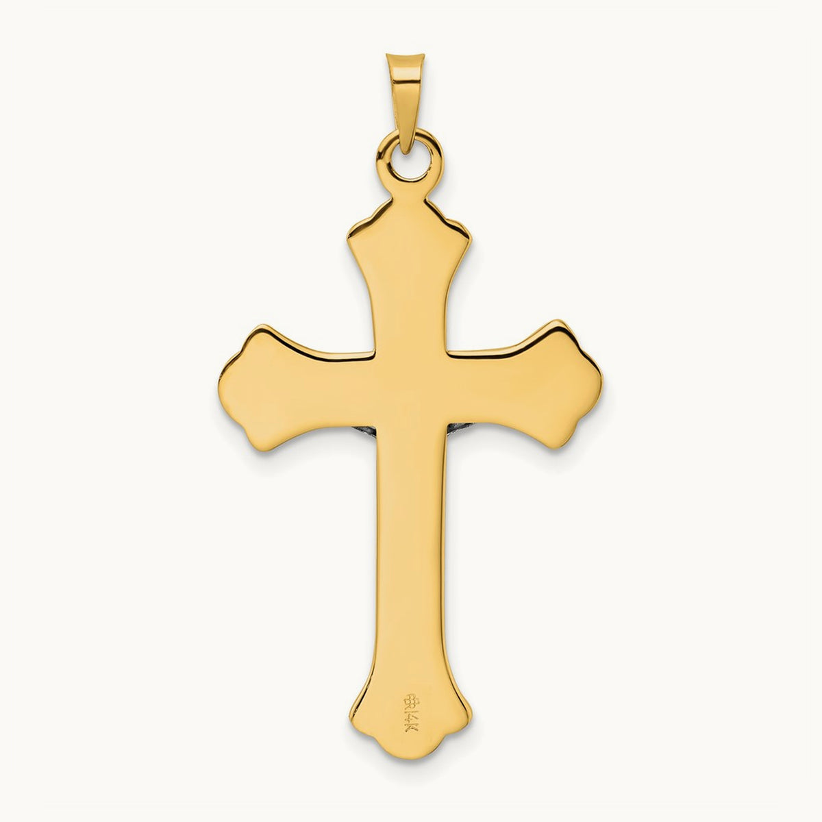 Polished Solid INRI Fleur de Lis Crucifix Pendant, 14K Two-tone