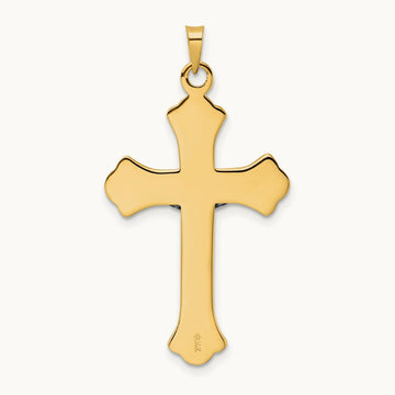 Polished Solid INRI Fleur de Lis Crucifix Pendant, 14K Two-tone