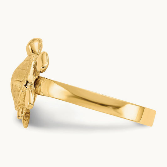 Polished / Textured Sea Turtle Ring, 14K Gold