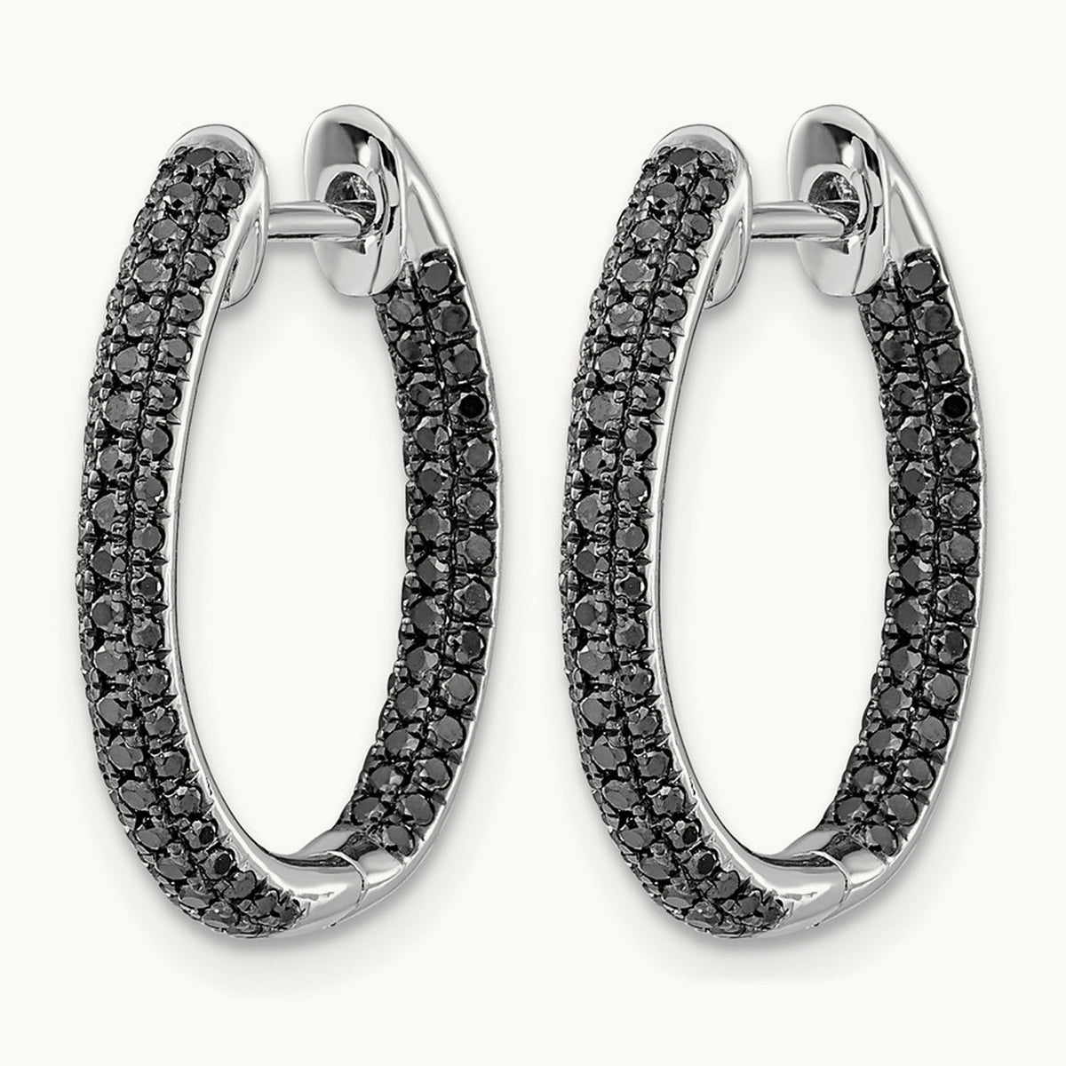 Black Diamond In/Out Hoop Earrings, 14K White Gold