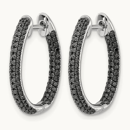 Black Diamond In/Out Hoop Earrings, 14K White Gold