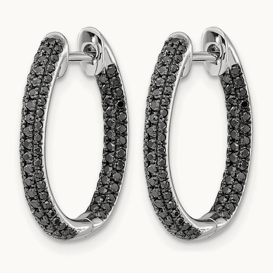 Black Diamond In/Out Hoop Earrings, 14K White Gold