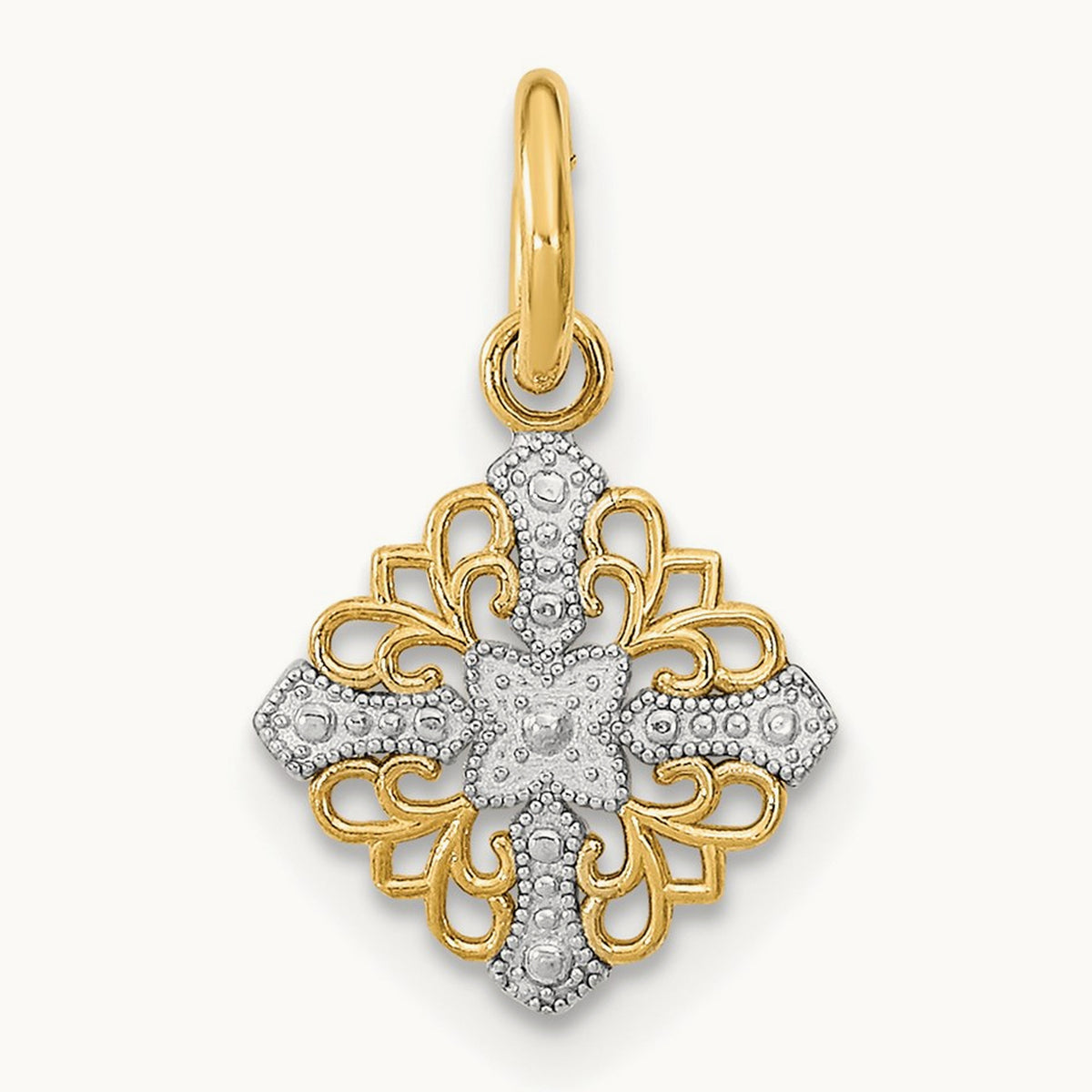 w/Rhodium Mini Cross Medallion Charm, 14K