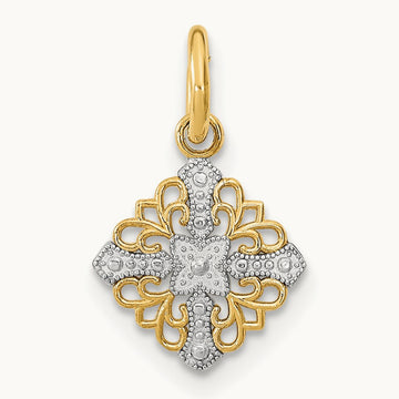 w/Rhodium Mini Cross Medallion Charm, 14K