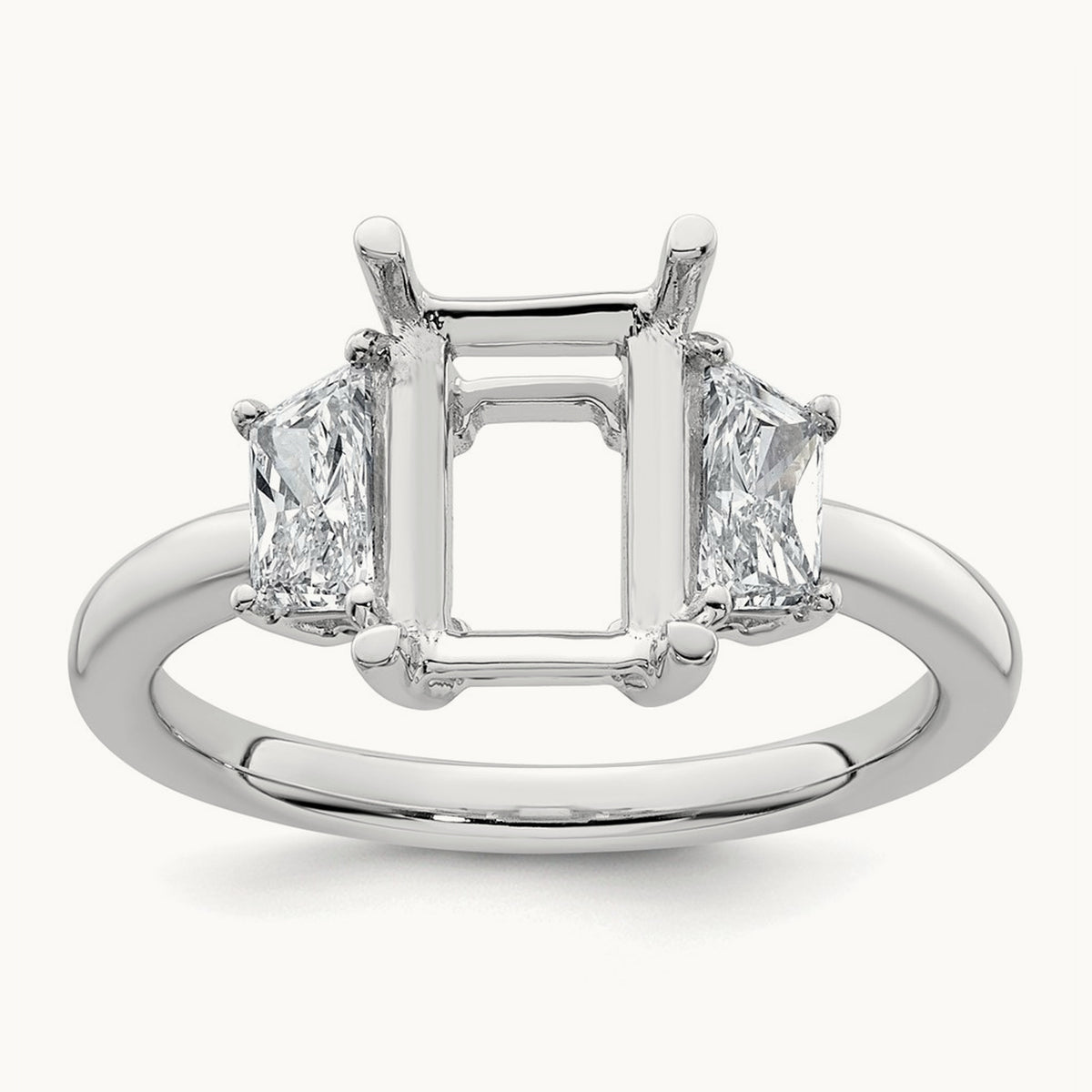 Trapezoid Radiant Semi-Mount Engagement Ring — 14K White Gold, 3/4 ct, 7