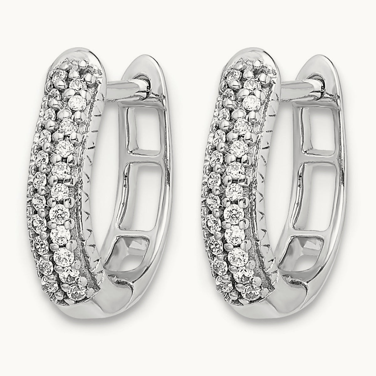 Polished Diamond Hinged Hoop Earrings — 14K White Gold