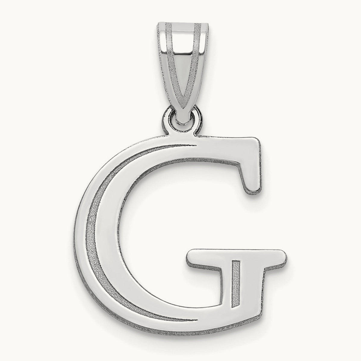 Polished Etched Letter G Initial Pendant, 14K White Gold